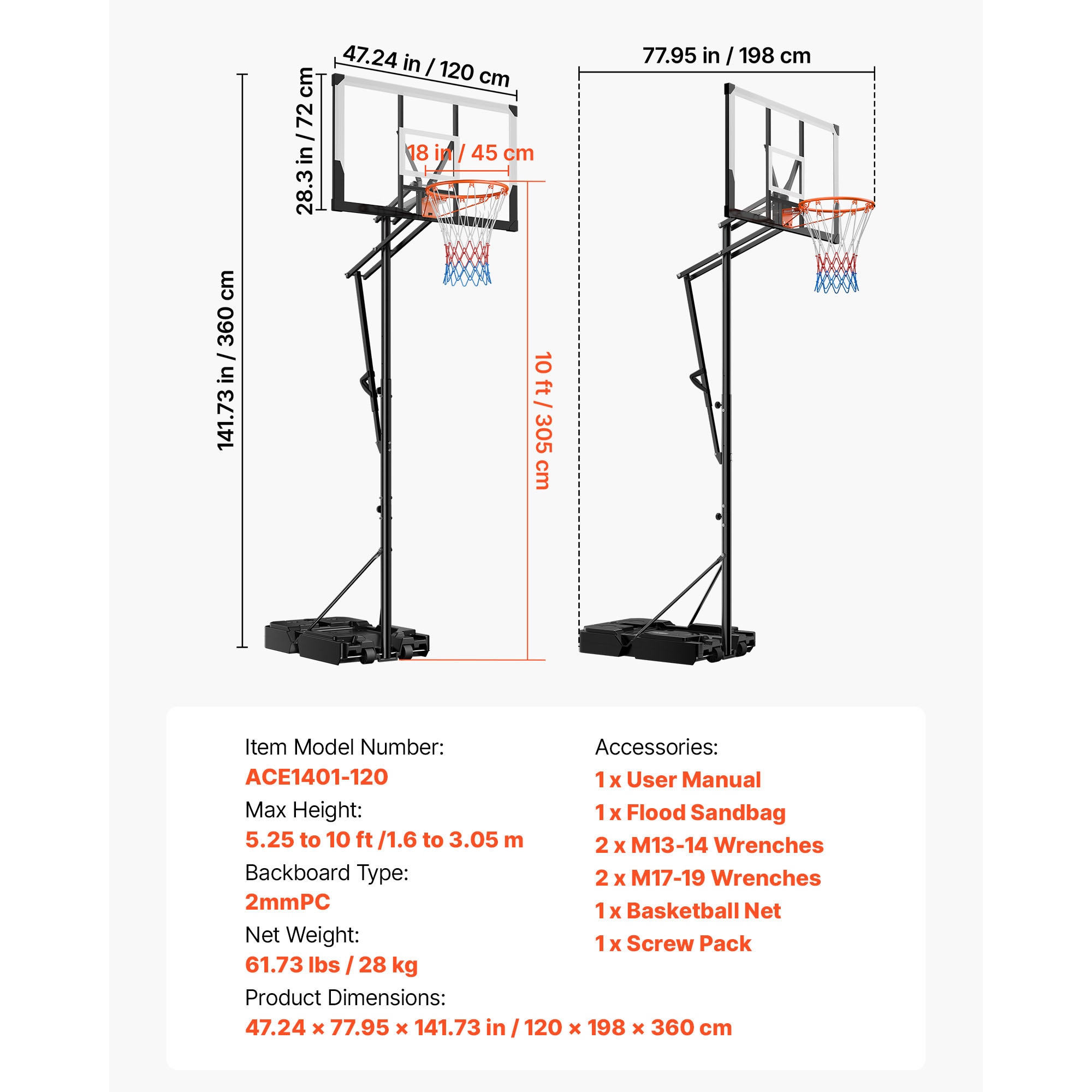 Portable Basketball Stand With Adjustable Height And Backboard_voghion.com